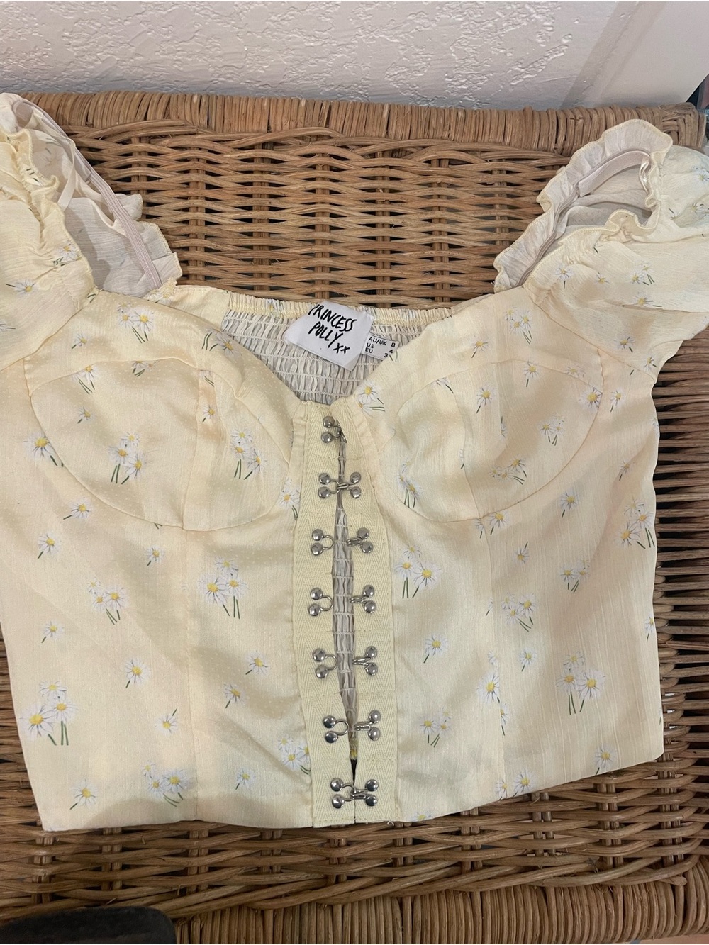 Princess Polly yellow Floral Hook-and-Eye Crop Top